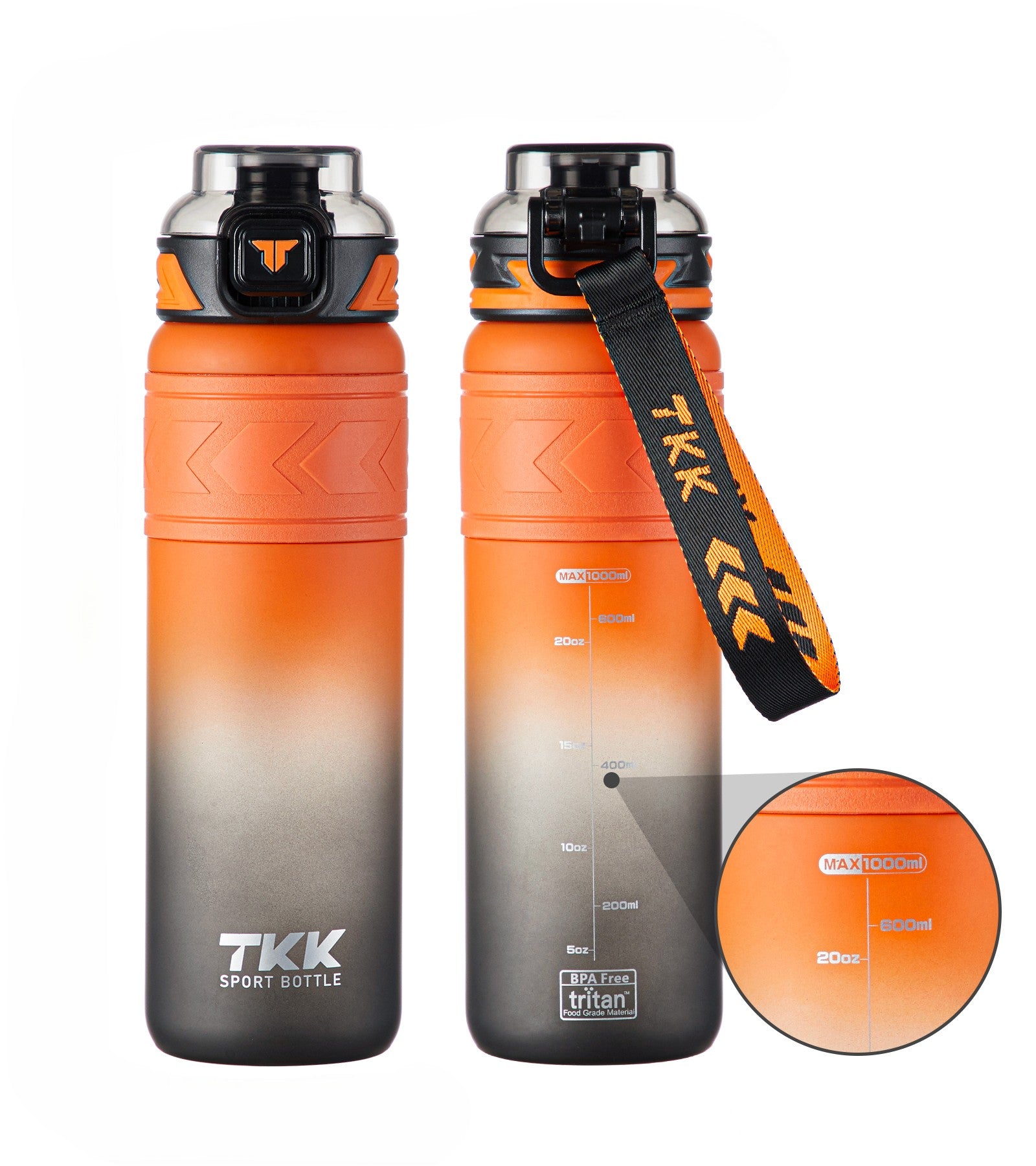 TKK Bouteille de Sport 1000ml en Tritan, Paille Amovible, Couvercle anti-fuite, sans BPA