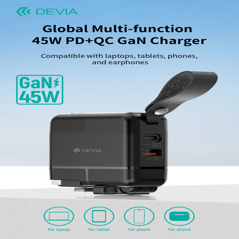 Devia Chargeur GaN multifonction Global 45W PD + QC