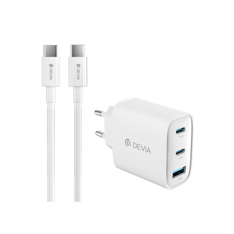 Devia Extreme Speed Series Adaptateur GaN 65W, USB-A + 2 Type-C, avec câble, prise EU
