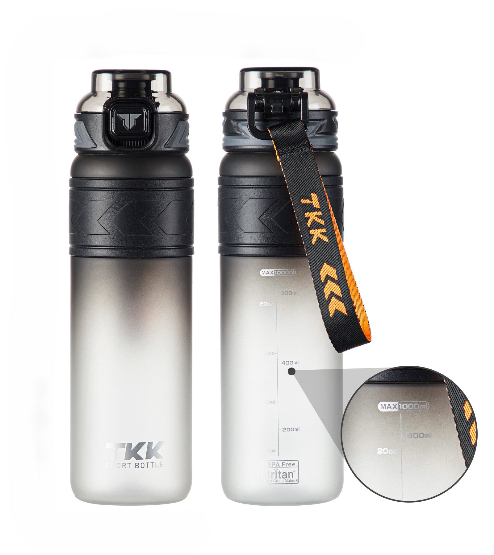 TKK Bouteille de Sport 1000ml en Tritan, Paille Amovible, Couvercle anti-fuite, sans BPA