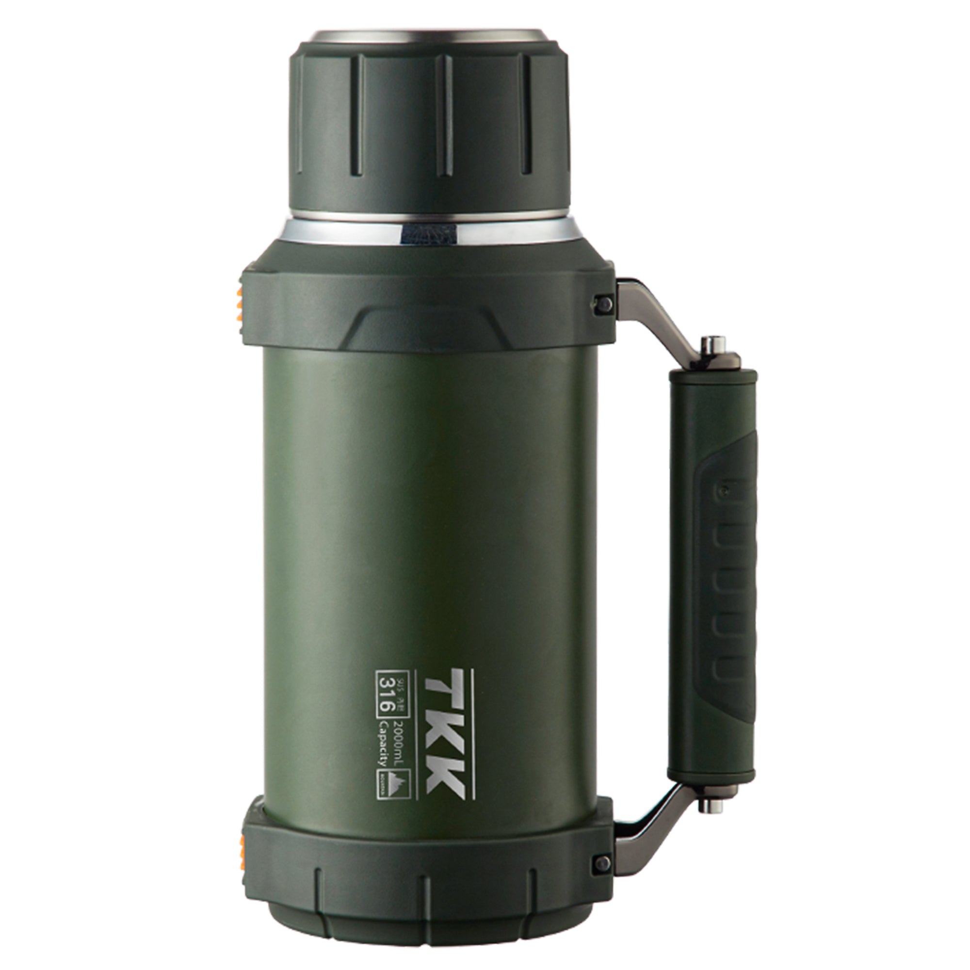 TKK Thermos Premium 2000ml, isotherme en acier inoxydable avec poignée et tasse