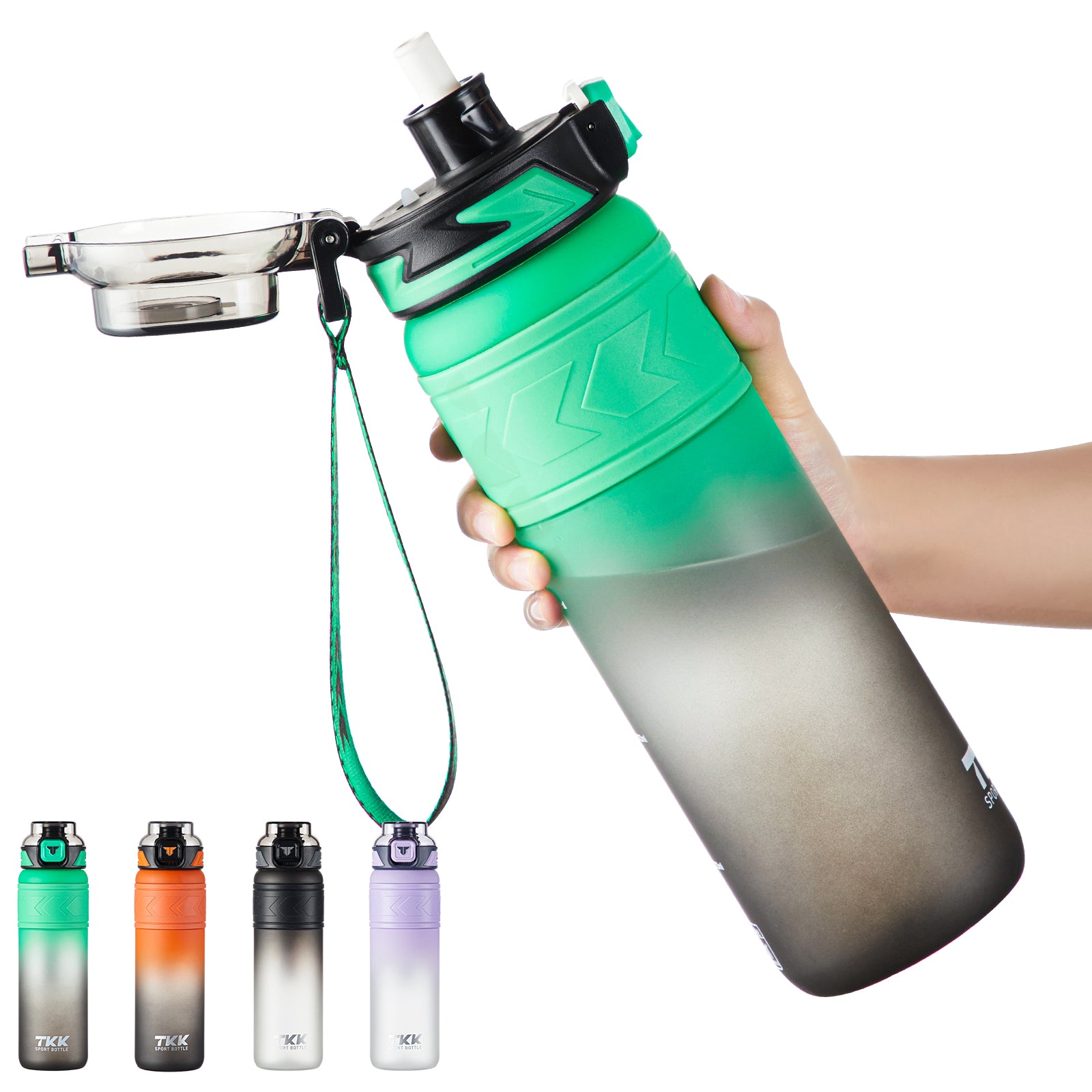 TKK Bouteille de Sport 1000ml en Tritan, Paille Amovible, Couvercle anti-fuite, sans BPA