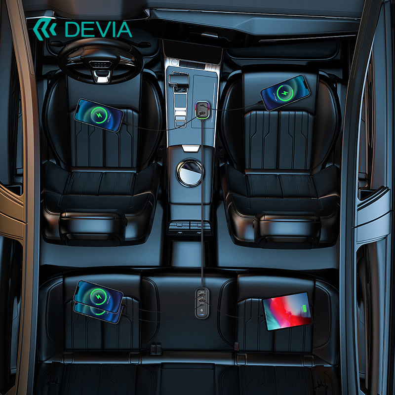Devia Pro1 Chargeur voiture rapide 45W, 3 USB-A + 2 Type-C, compatibilité étendue