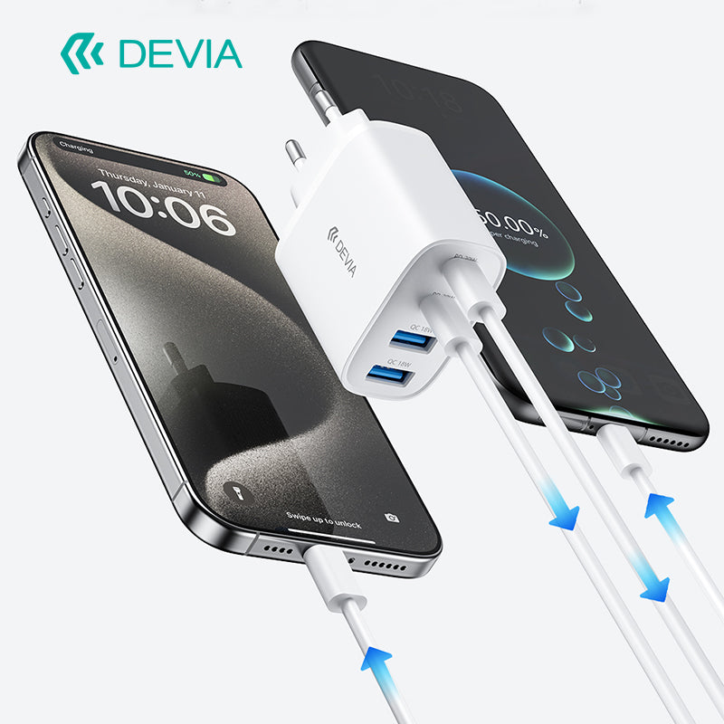 Devia Pro1 Adaptateur chargeur rapide 40W, 2 USB-A + 2 Type-C, prise EU
