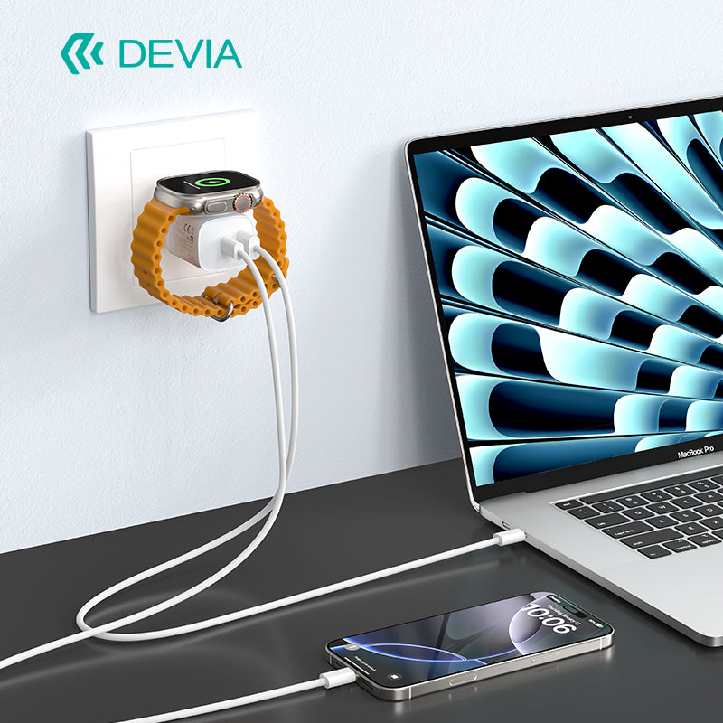 Devia Ultra1 Adaptateur chargeur GaN 22W PD + QC avec chargeur sans fil pour montre 2-en-1, prise EU