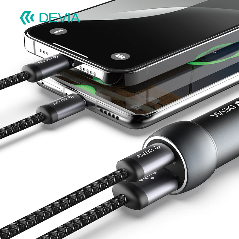 Devia Extreme Speed Series Chargeur voiture rapide PD 30W + QC 3.0 18W, en métal, avec câble Type-C vers Type-C