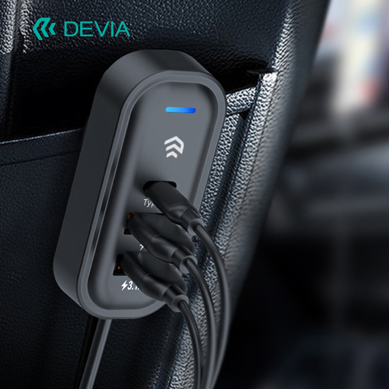 Devia Pro1 Chargeur voiture rapide 45W, 3 USB-A + 2 Type-C, compatibilité étendue