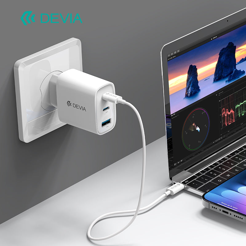 Devia Extreme Speed Series Adaptateur GaN 65W, USB-A + 2 Type-C, prise EU