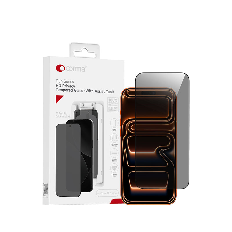 Comma Dun Series Verre trempé confidentialité avec outil d’installation pour iPhone 17