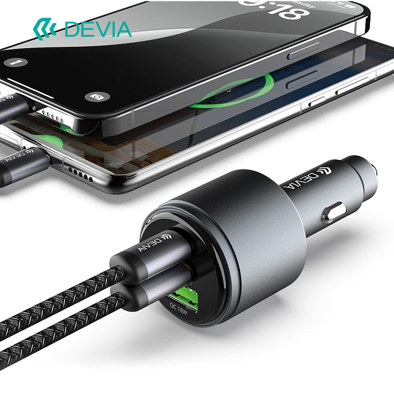 Devia Extreme Speed Series Chargeur voiture rapide 16W, USB + double Type-C, métal