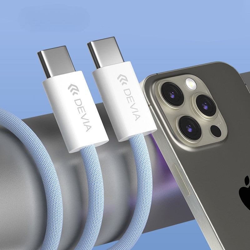 Devia Smart Series Câble Tressé USB-C vers USB-C PD 60W, Charge Rapide 3A, 1M Orange