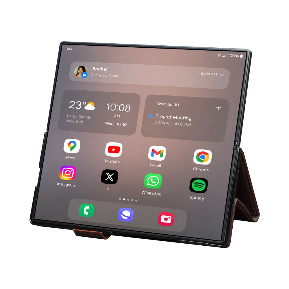 QIALINO Étui Portefeuille en cuir Marron avec fermeture magnétique pour Samsung Galaxy Fold8 Ultra