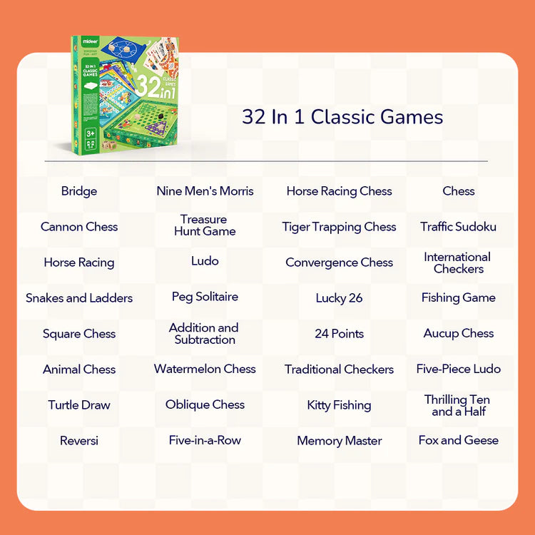 Mideer Jeux Classiques 32 en 1