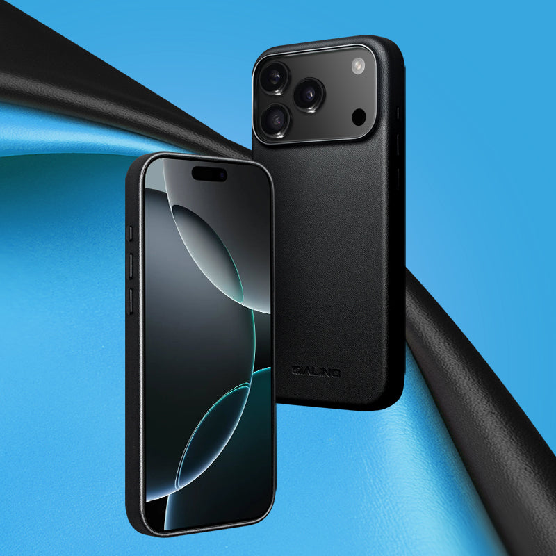 QIALINO Coque arrière Premium Noir, en cuir véritable fait main, compatible MagSafe, pour iPhone 17 Pro Max