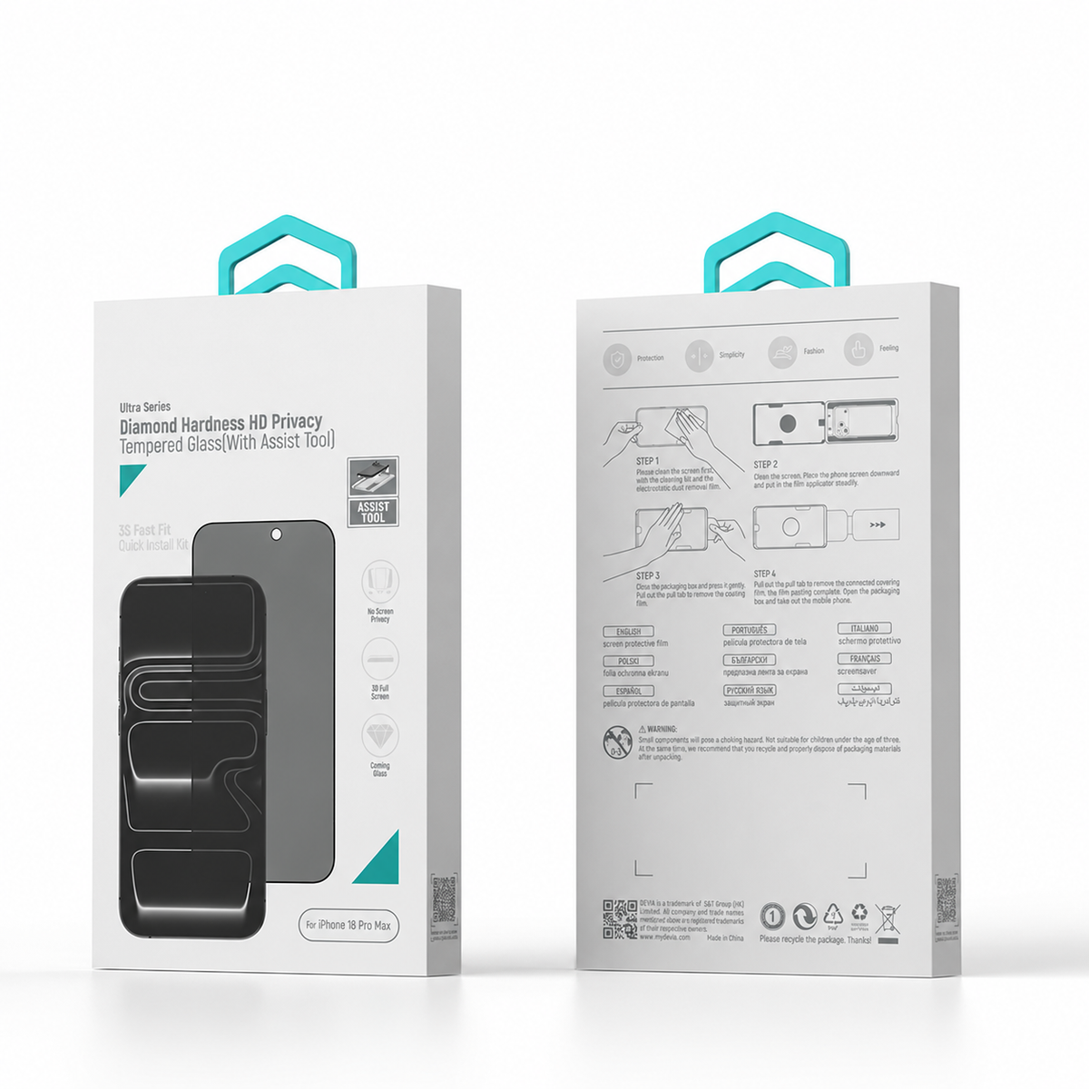 Devia Ultra Series Verre Trempé HD Confidentialité, Dureté Diamant avec outil d’installation pour iPhone 18 Pro Max
