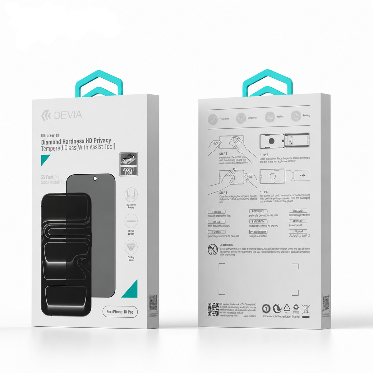 Devia Ultra Series Verre Trempé HD Confidentialité, Dureté Diamant avec outil d’installation pour iPhone 18 Pro