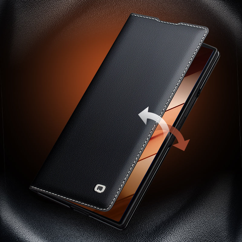 QIALINO Étui Premium Noir, en cuir véritable pleine fleur fait main, pour Samsung Galaxy Z Fold7