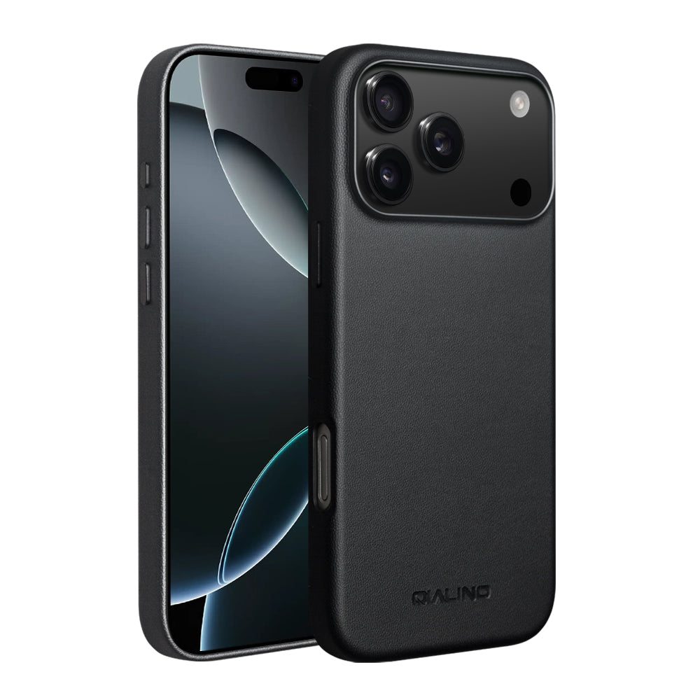 QIALINO Coque arrière Premium Noir, en cuir véritable fait main, compatible MagSafe, pour iPhone 17 Pro Max