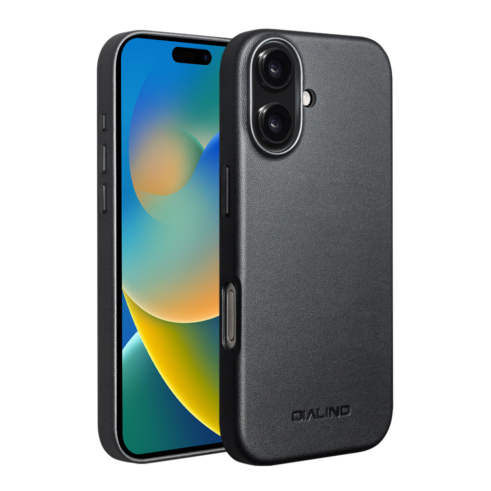 QIALINO Coque arrière Premium Noir, en cuir véritable fait main, compatible MagSafe, pour iPhone 17