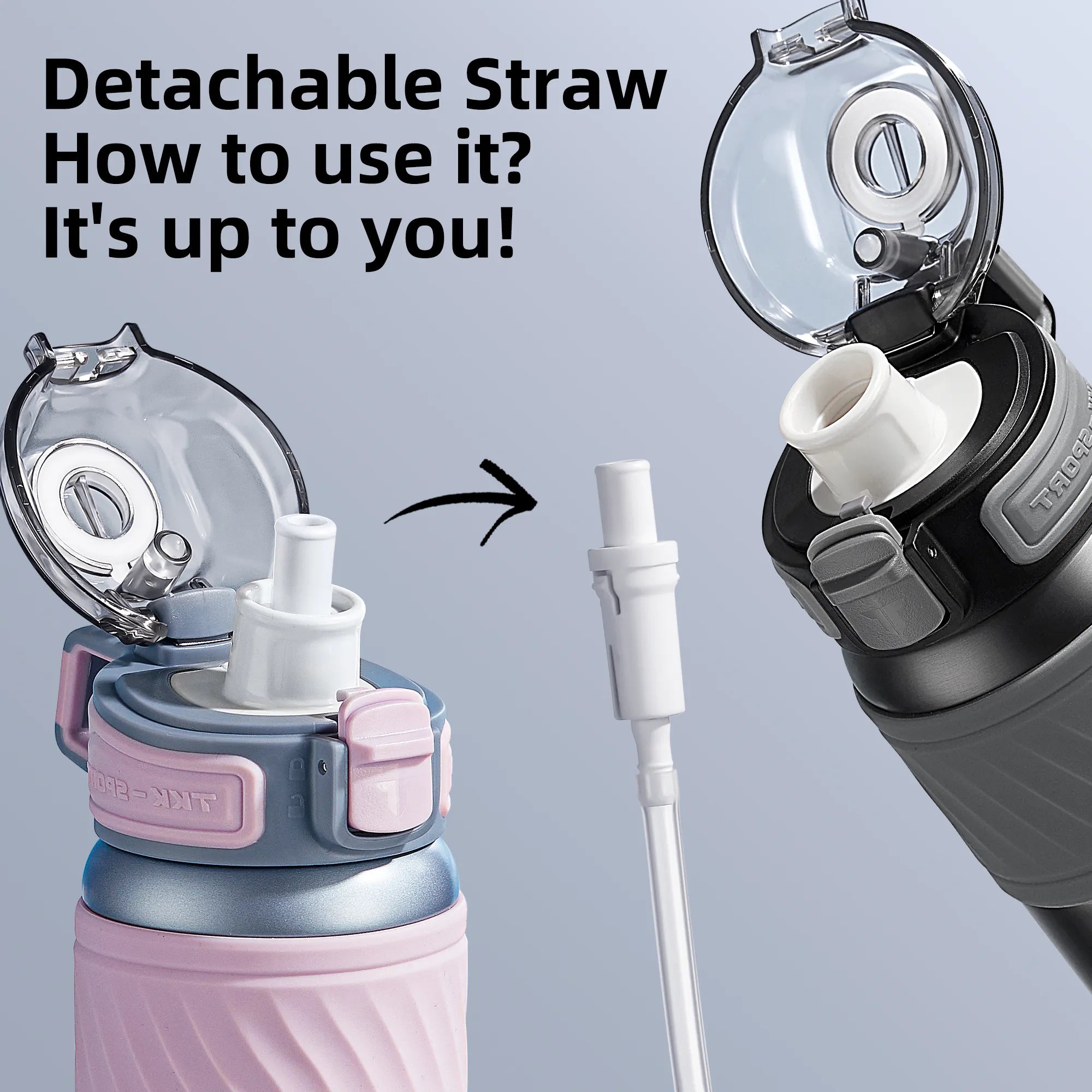 TKK Gourde isotherme 500ml avec paille, thermos réutilisable en acier inoxydable