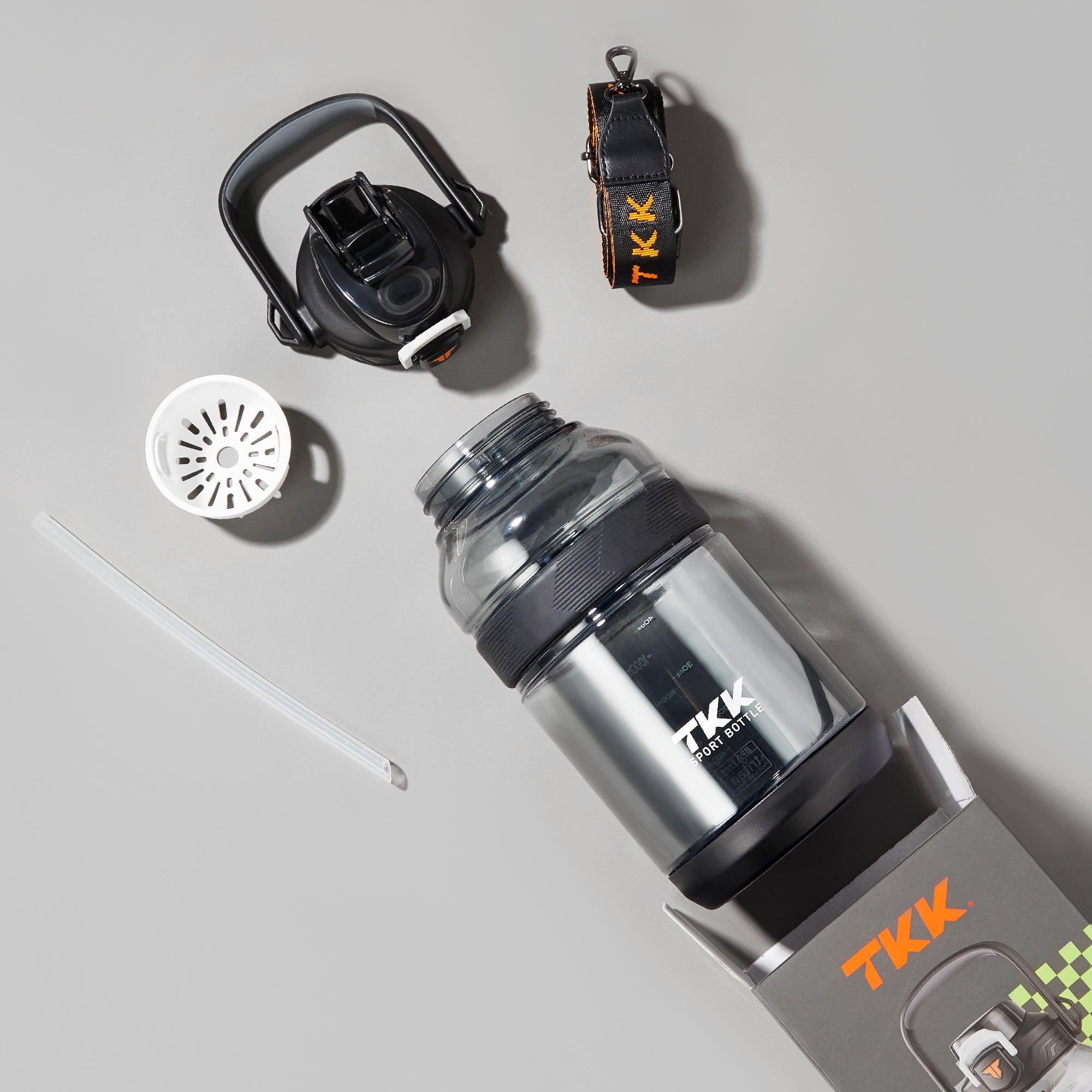 TKK Gourde de Sport en Tritan 2000ml, Couvercle 2-en-1 avec Paille, sans BPA