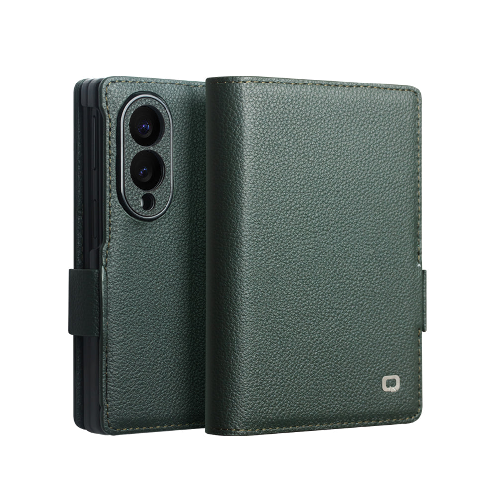 QIALINO Étui Portefeuille Magnétique Cyan en cuir pleine fleur pour Samsung Galaxy Fold8