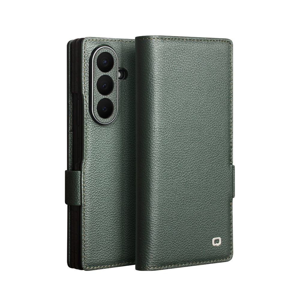 QIALINO Étui Portefeuille Magnétique Cyan en cuir pleine fleur pour Samsung Galaxy Fold8 Ultra