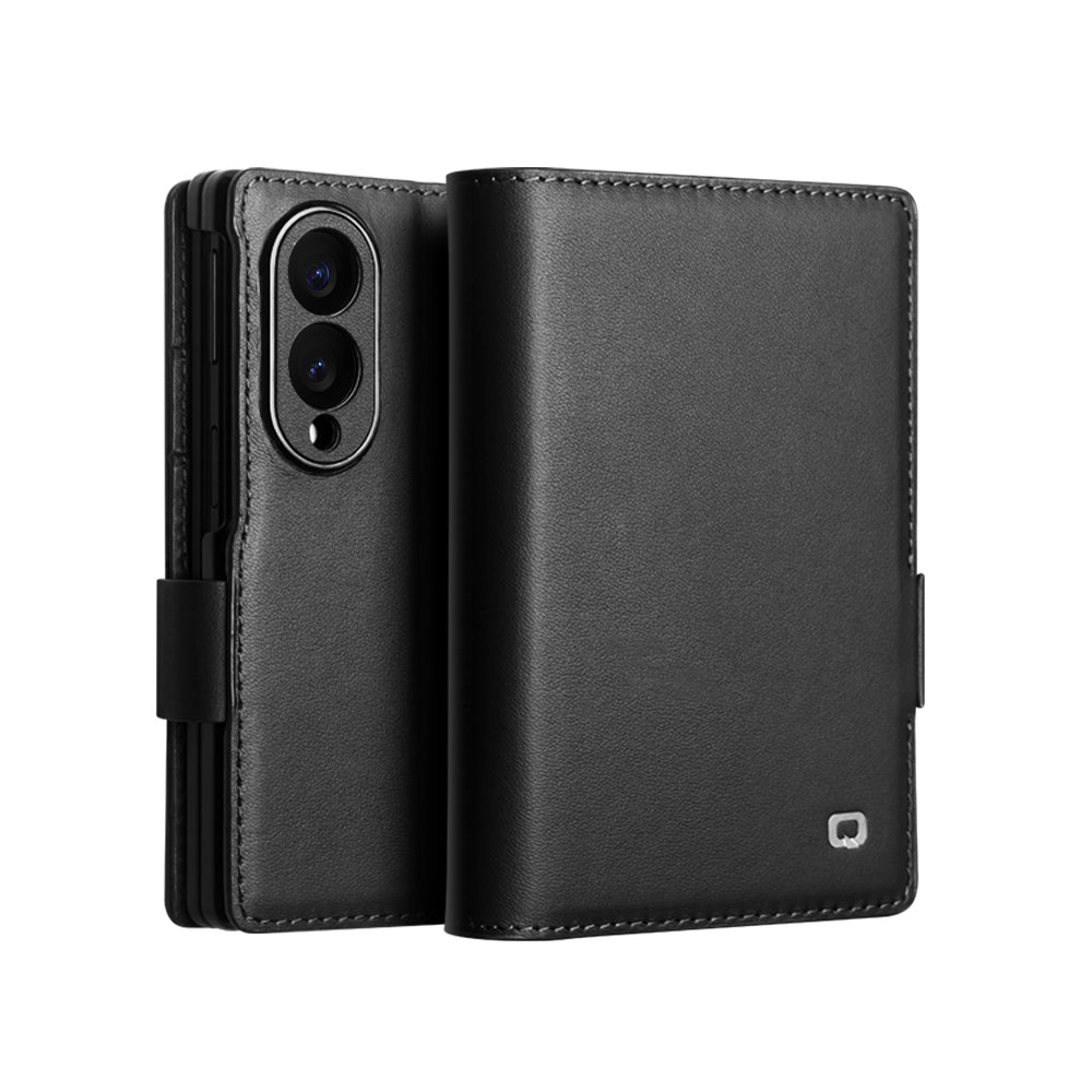QIALINO Étui Portefeuille Magnétique Noir en cuir pleine fleur pour Samsung Galaxy Fold8