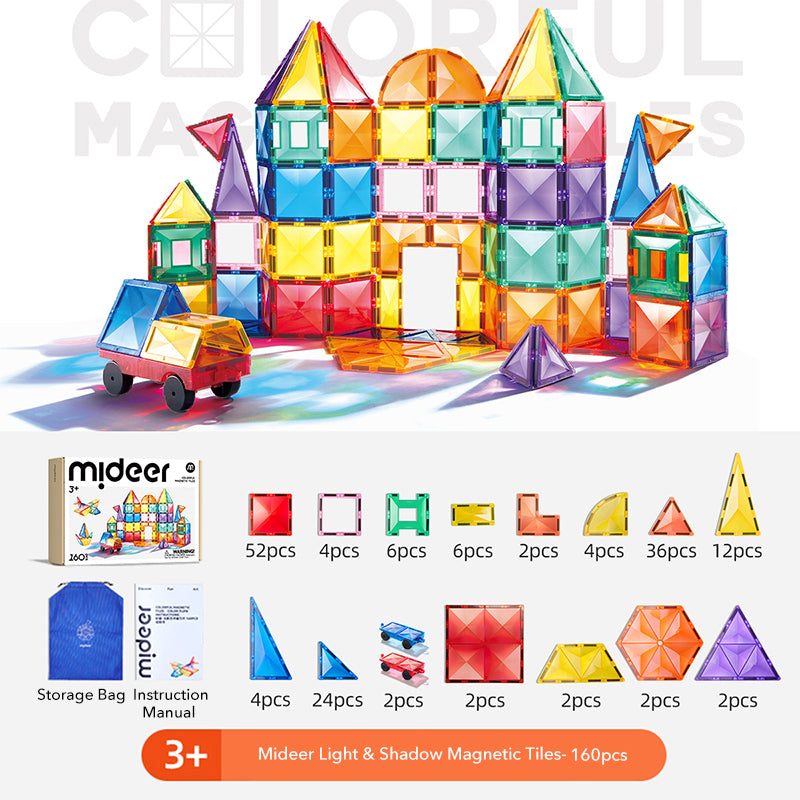 Mideer Tuiles magnétiques prismatiques, 160 pièces