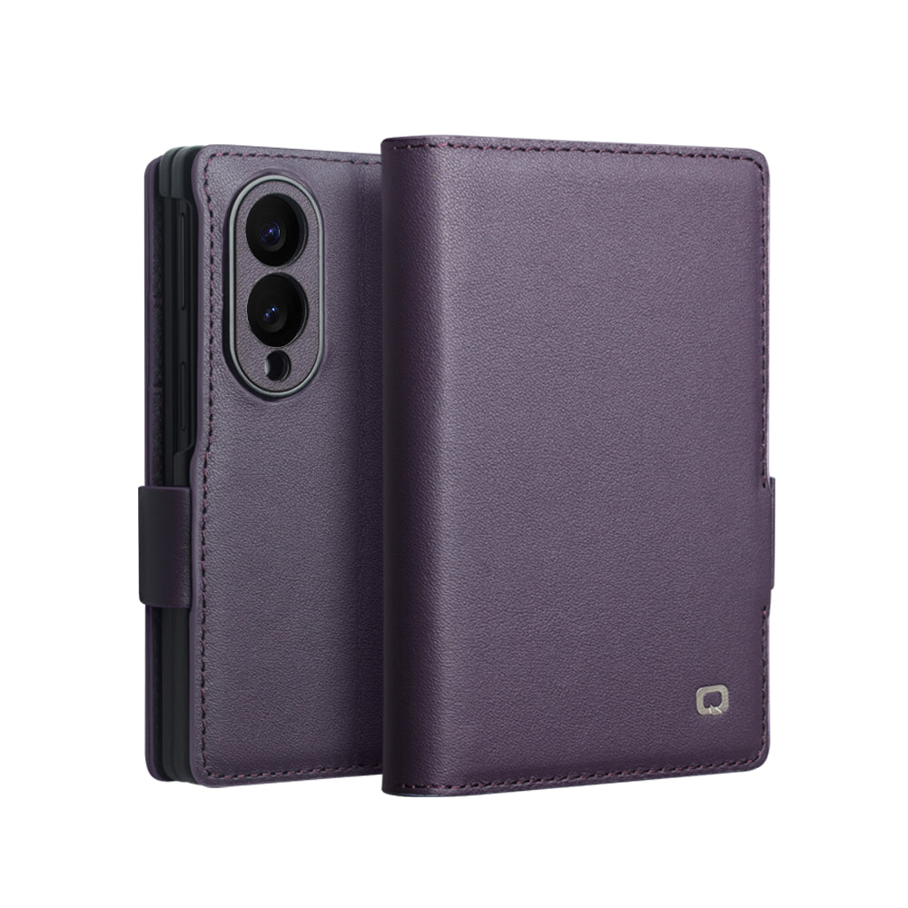 QIALINO Étui Portefeuille Magnétique Violet en cuir pleine fleur pour Samsung Galaxy Fold8