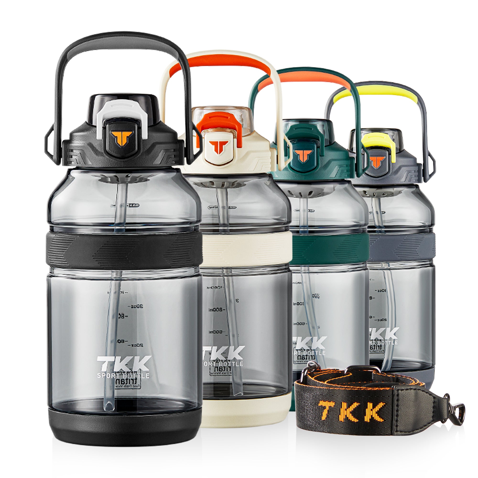 TKK Gourde de Sport en Tritan 2000ml, Couvercle 2-en-1 avec Paille, sans BPA