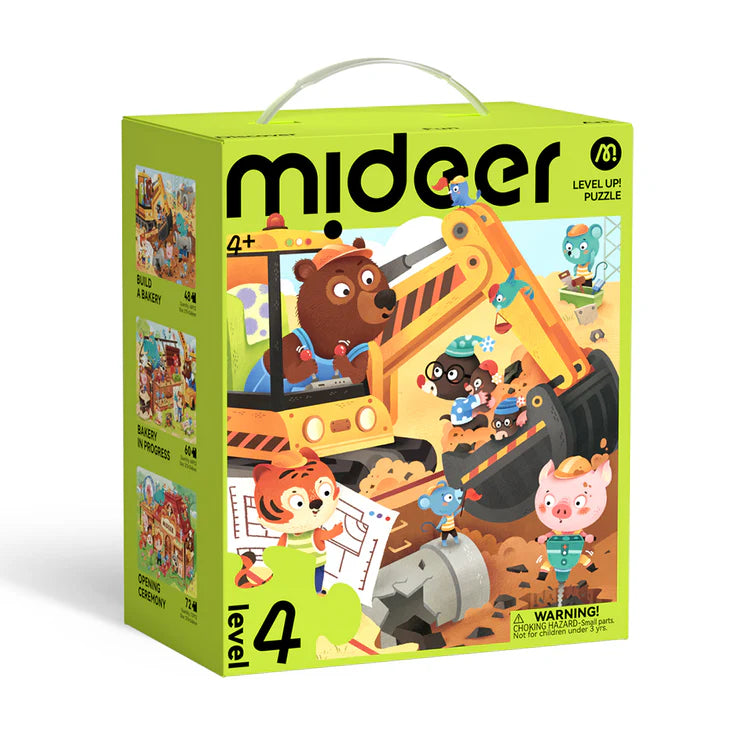 Mideer Puzzles Level Up! avec sac de rangement Niveau 4 : Chantier en action, 48 à 72 pièces