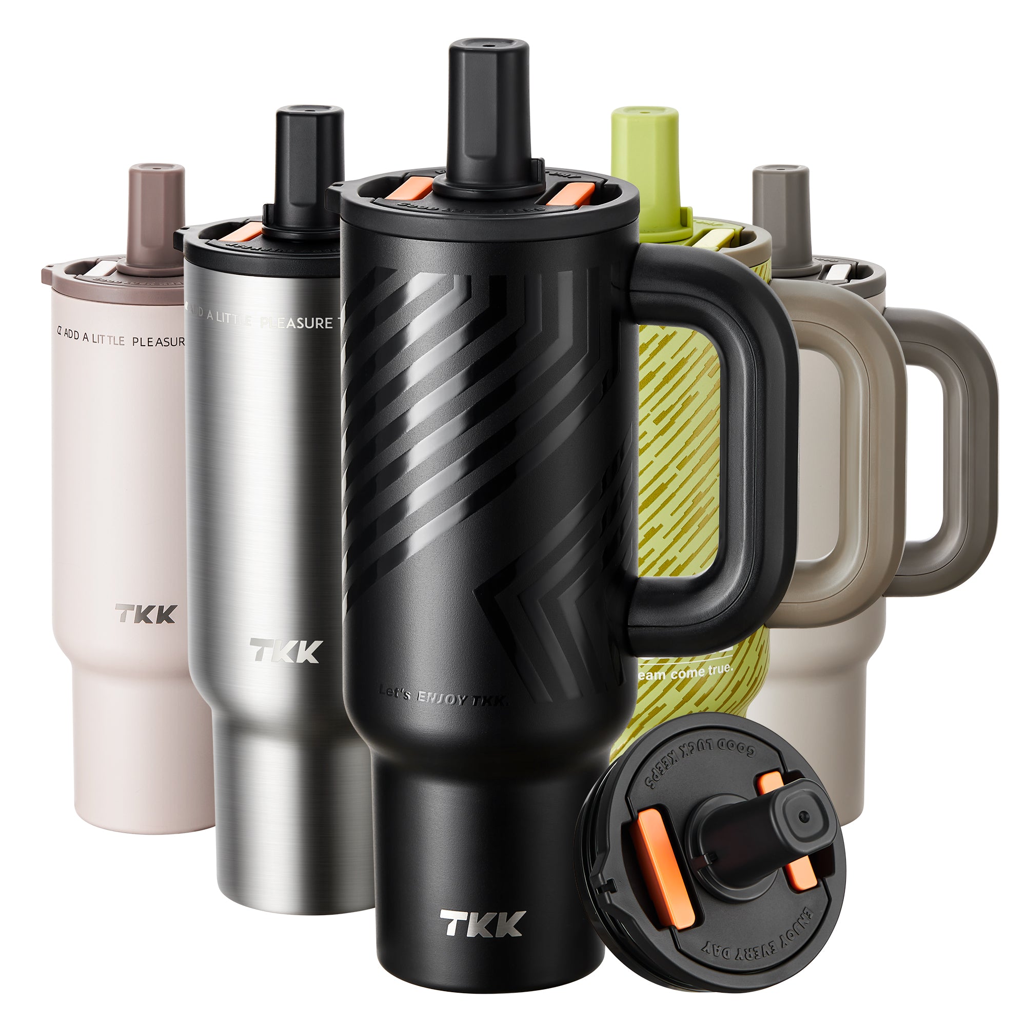 TKK Tumbler Isotherme 1000ml avec poignée et paille, Revêtement Céramique, sans BPA