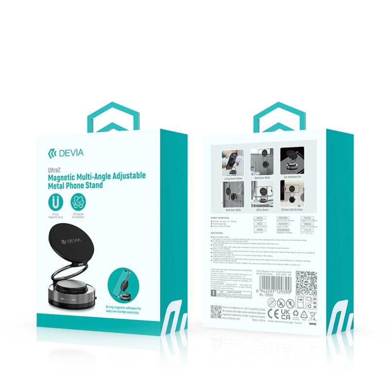 Devia Ultra 2 Support Téléphone Magnétique en métal noir, réglable multi-angle