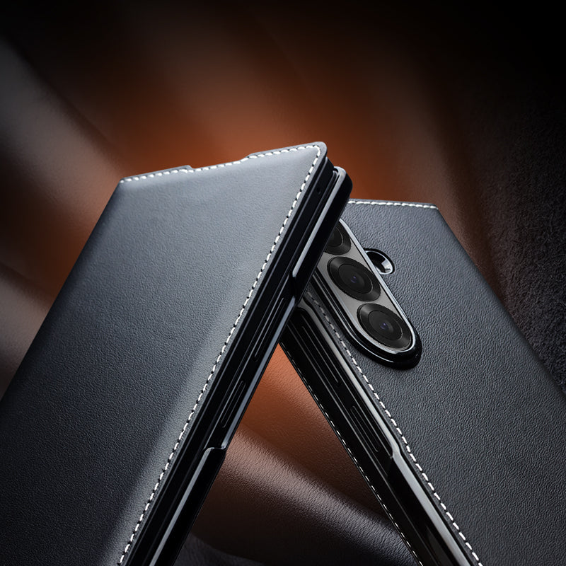 QIALINO Étui Premium Noir, en cuir véritable pleine fleur fait main, pour Samsung Galaxy Z Fold7