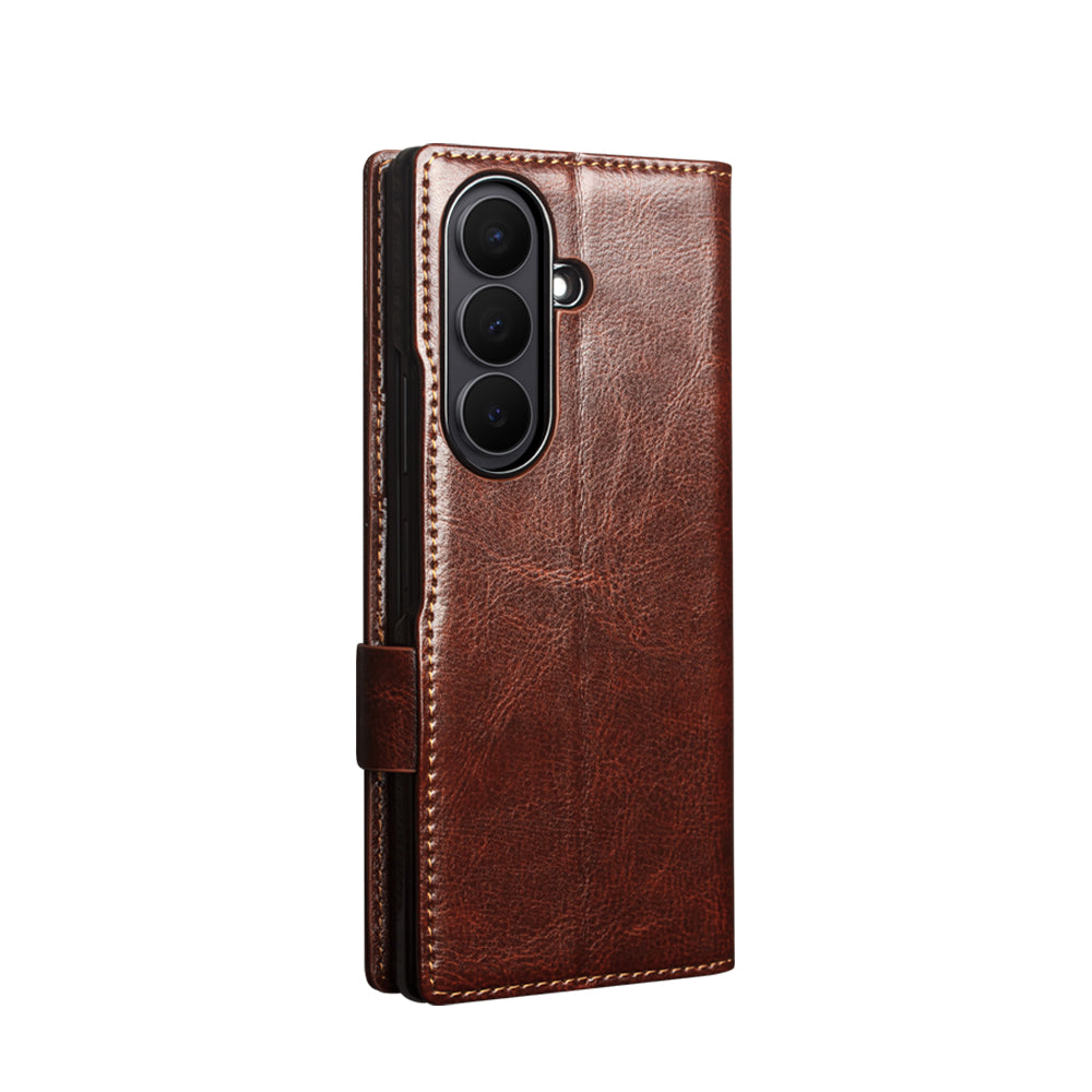 QIALINO Étui Portefeuille en cuir Marron avec fermeture magnétique pour Samsung Galaxy Fold8 Ultra