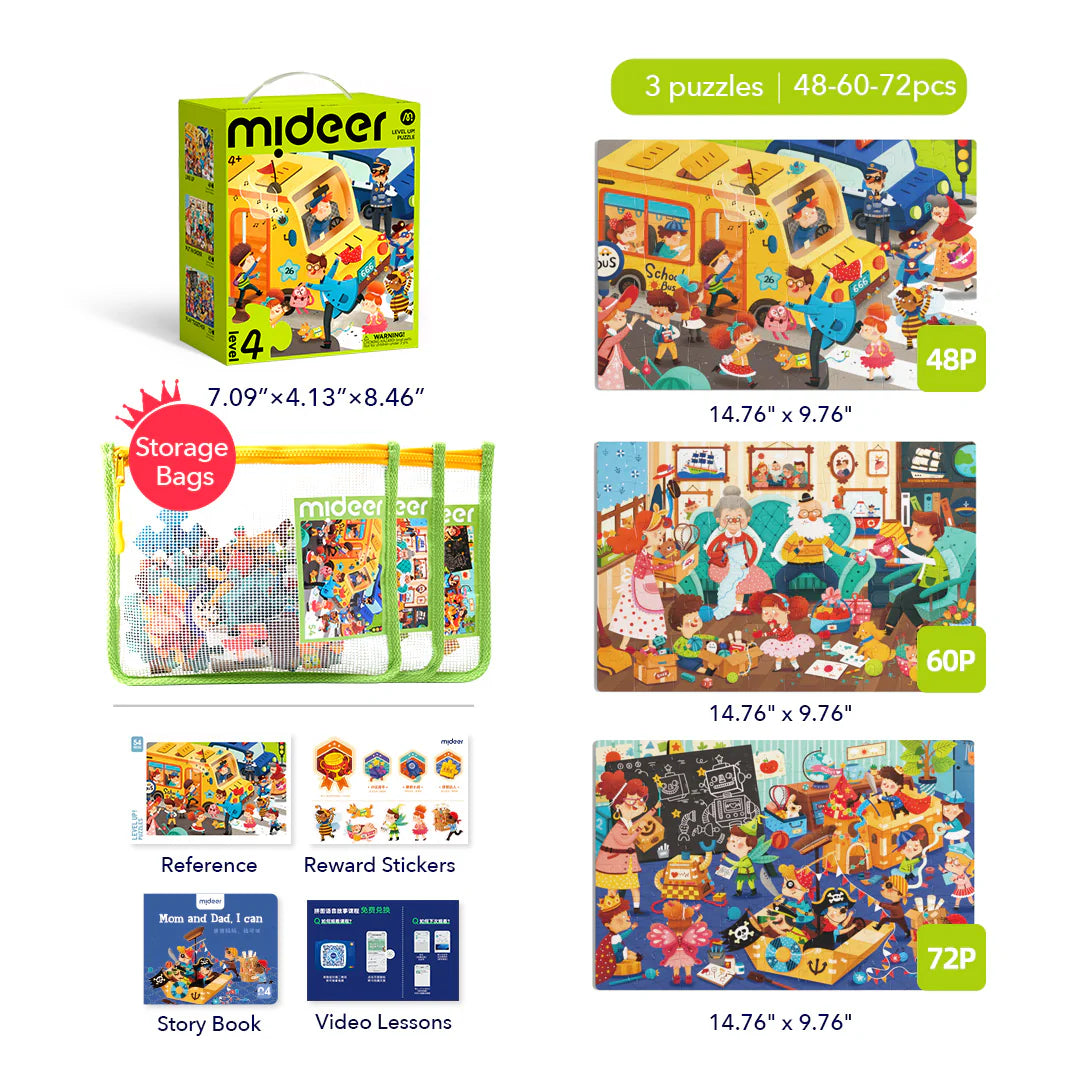 Mideer Puzzles Level Up! avec sac de rangement Niveau 4 : Une journée à moi, 48 à 72 pièces