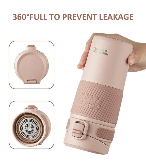TKK Mug de Voyage isotherme 450ml, réutilisable en acier inoxydable