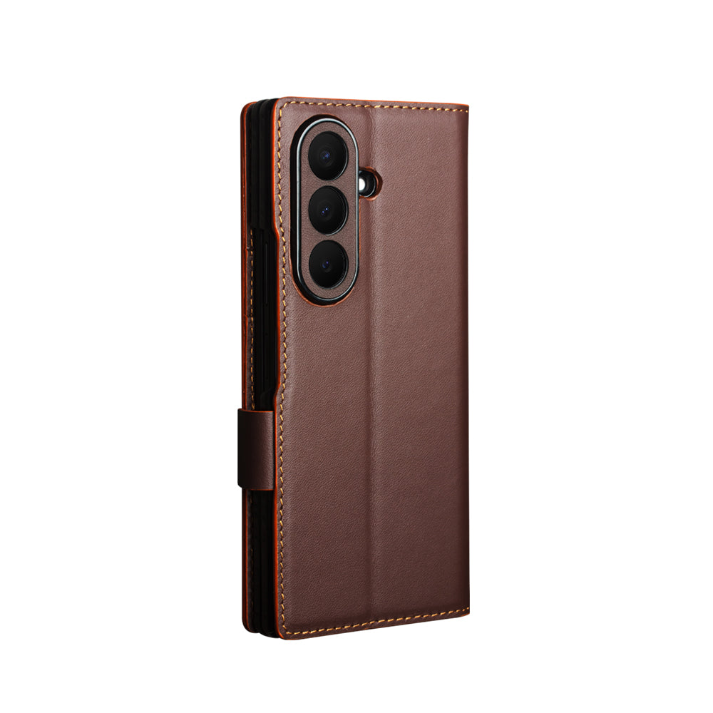 QIALINO Étui Portefeuille Magnétique Marron Foncé en cuir pleine fleur pour Samsung Galaxy Fold8 Ultra