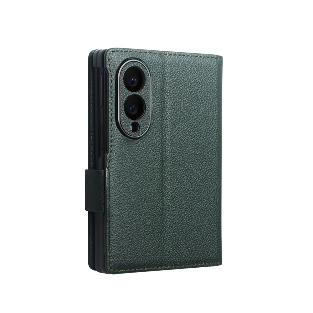 QIALINO Étui Portefeuille Magnétique Cyan en cuir pleine fleur pour Samsung Galaxy Fold8
