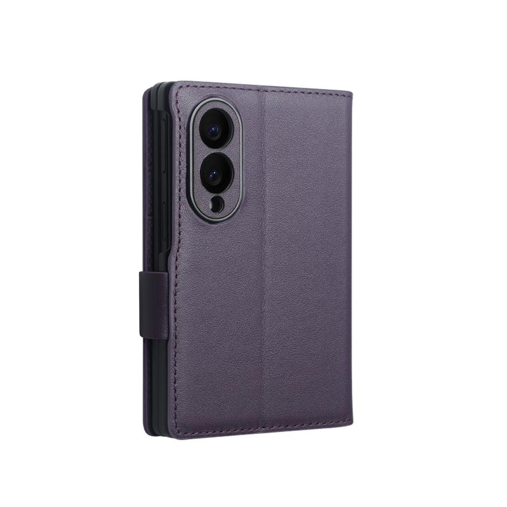 QIALINO Étui Portefeuille Magnétique Violet en cuir pleine fleur pour Samsung Galaxy Fold8
