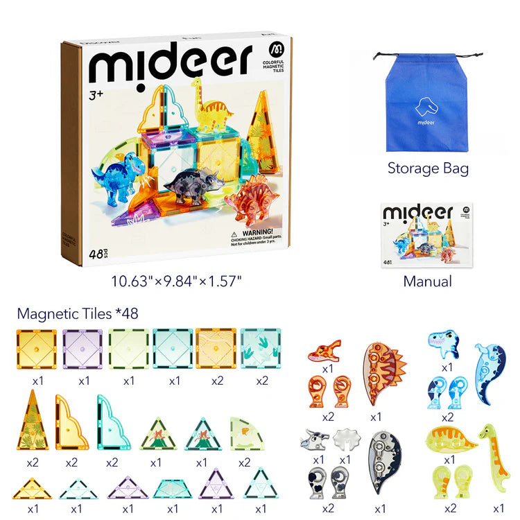 Mideer Tuiles Magnétiques Colorées : Aventure Jurassique, 48 pièces