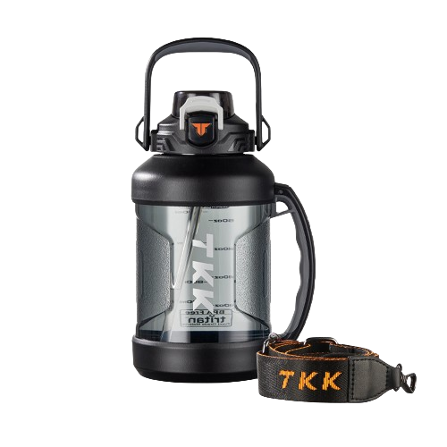 TKK Gourde de Sport 2000ml en Tritan, couvercle 2-en-1 avec paille, sans BPA