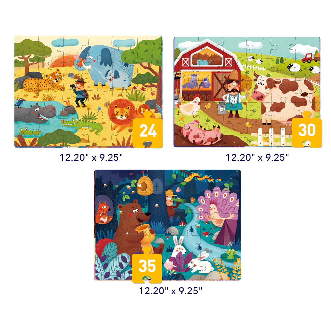 Mideer Puzzles Level Up! avec sac de rangement Niveau 3 : Paysages naturels, 24 à 35 pièces