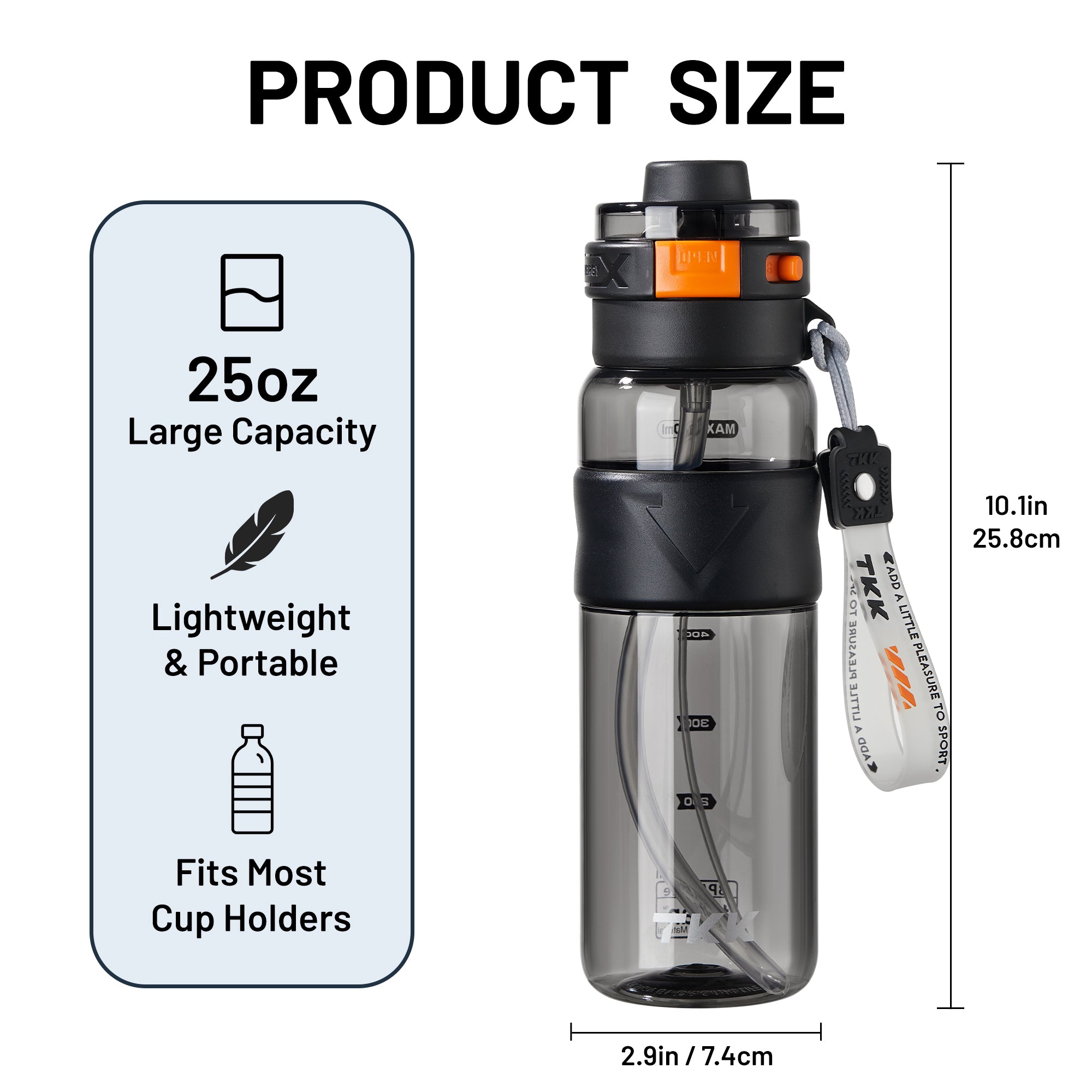 TKK Gourde Brumisateur 750ml avec Paille, Couvercle Rabattable Étanche, Sans BPA, en Tritan