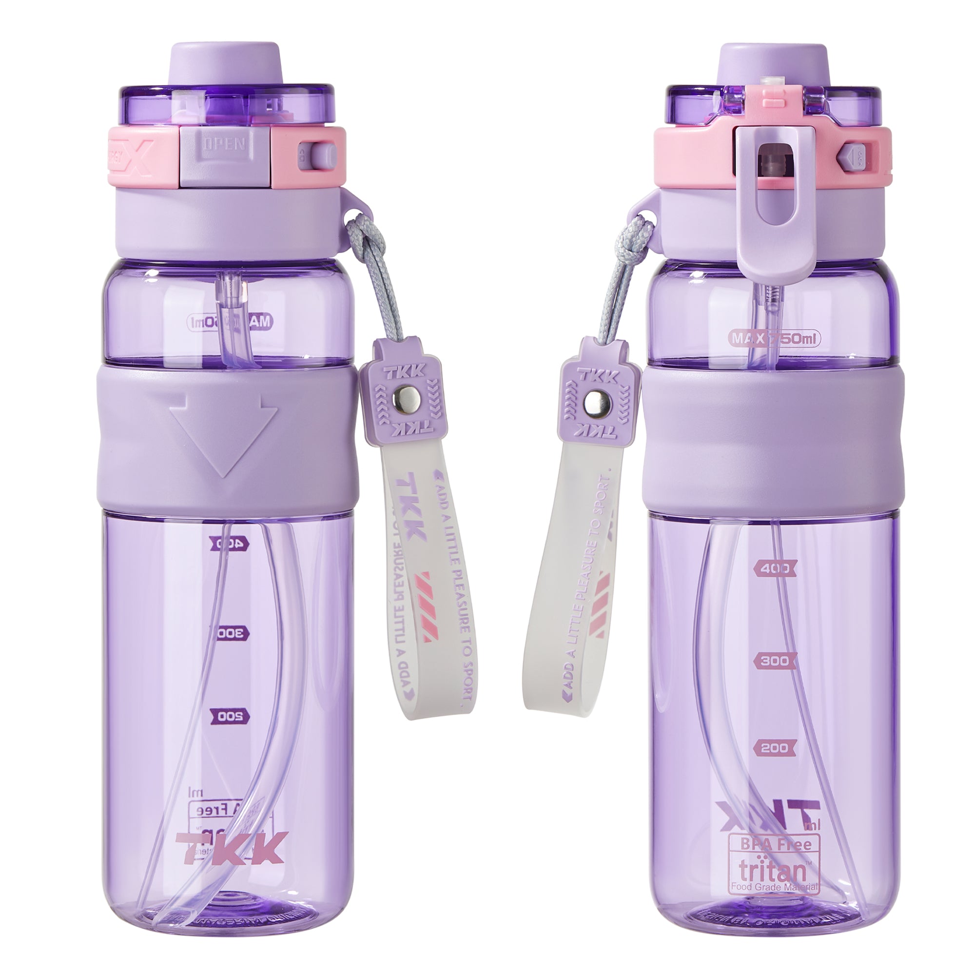 TKK Gourde Brumisateur 750ml avec Paille, Couvercle Rabattable Étanche, Sans BPA, en Tritan
