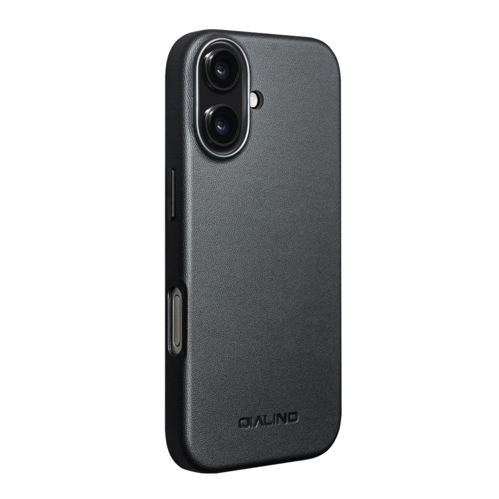 QIALINO Coque arrière Premium Noir, en cuir véritable fait main, compatible MagSafe, pour iPhone 17