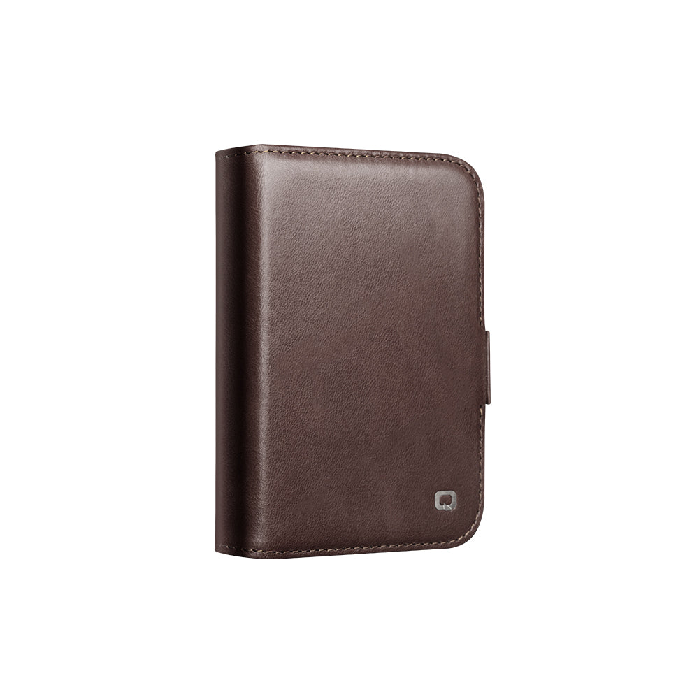 QIALINO Étui Portefeuille Magnétique Marron Foncé en cuir pleine fleur pour iPhone Duo