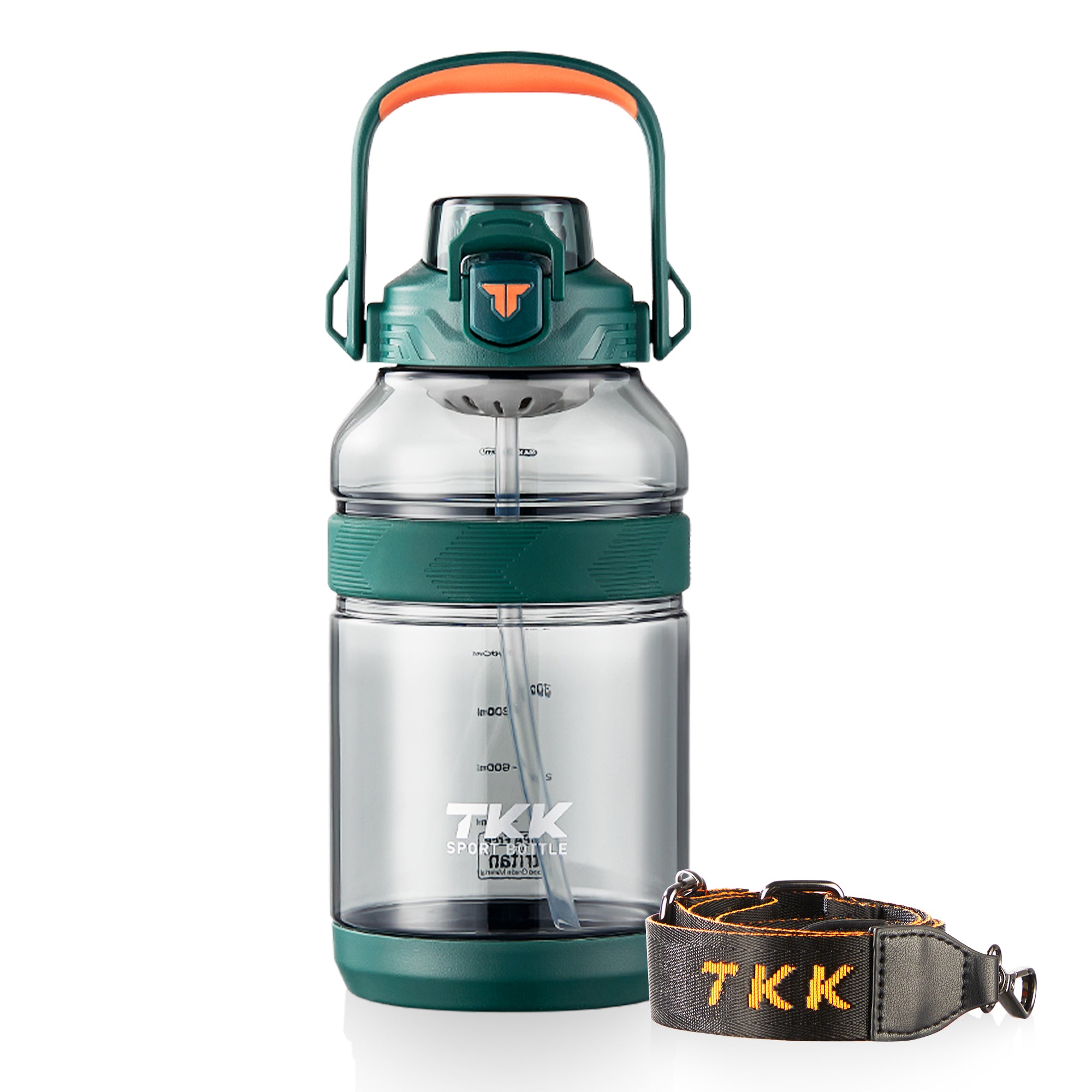 TKK Gourde de Sport en Tritan 2000ml, Couvercle 2-en-1 avec Paille, sans BPA