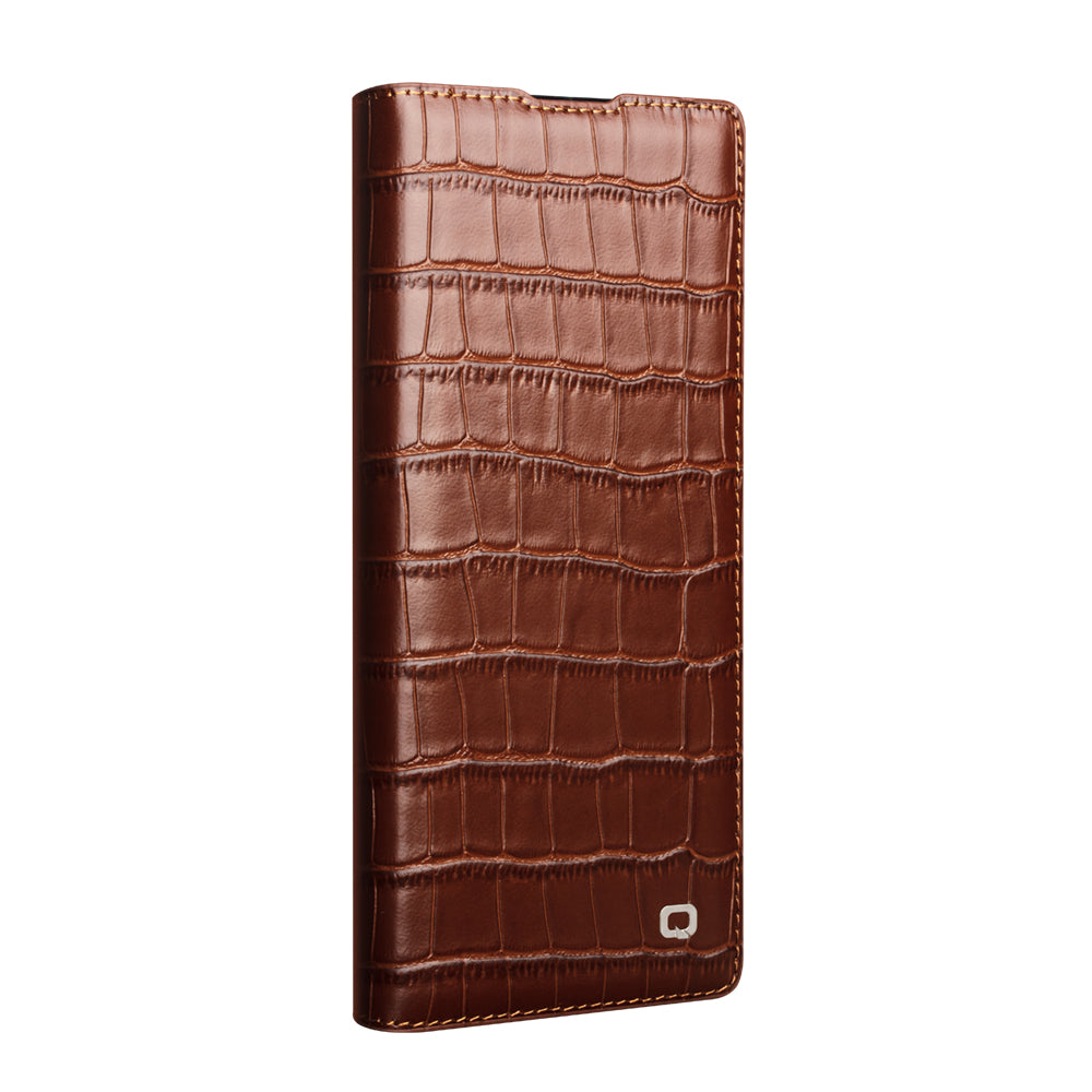 QIALINO Étui Premium Marron, en cuir véritable fait main, finition grain Alligator, pour Samsung Galaxy Z Fold7